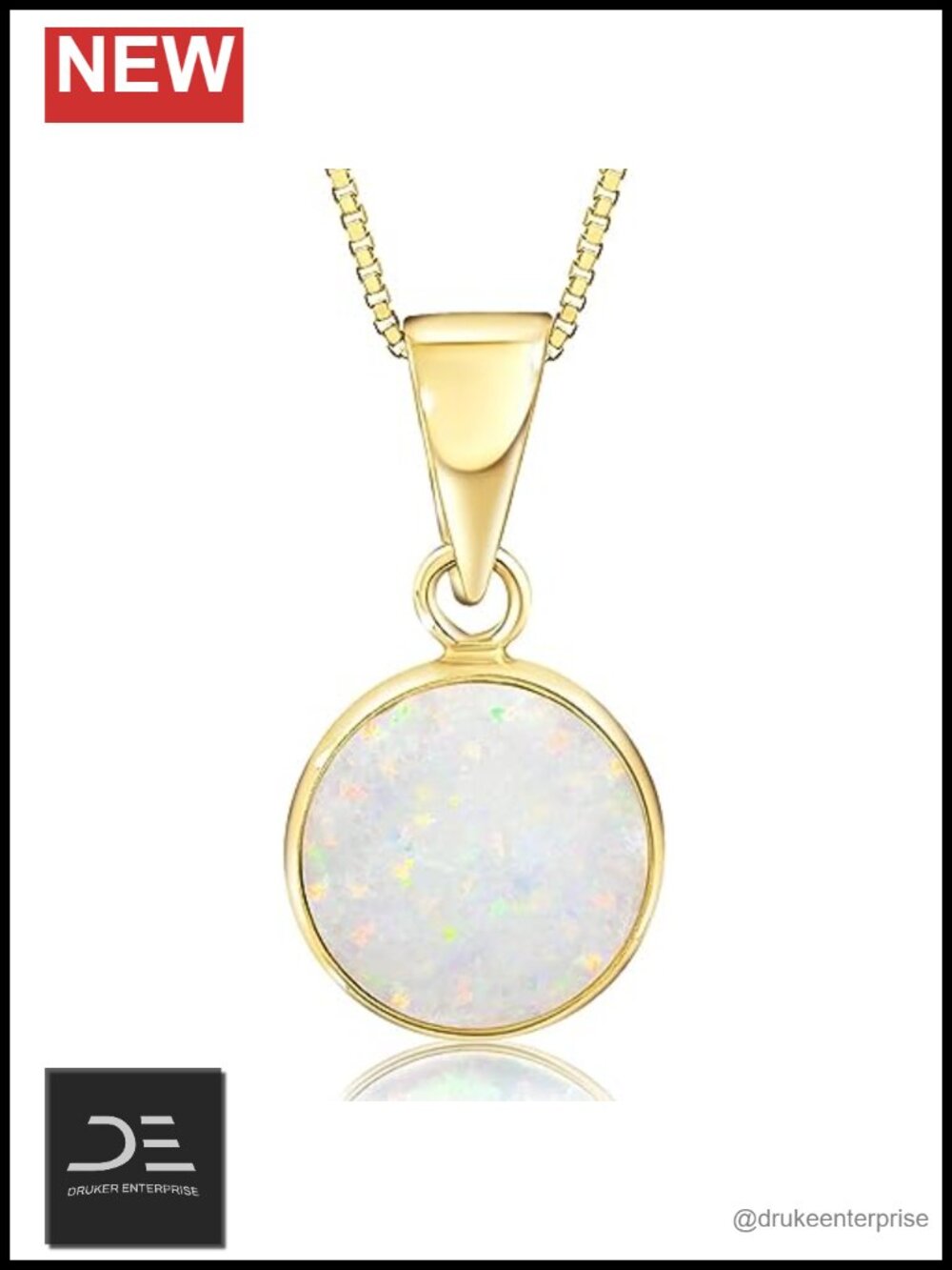 14K Gold White Opal 8mm Pendant Dainty Elegant Jewelry